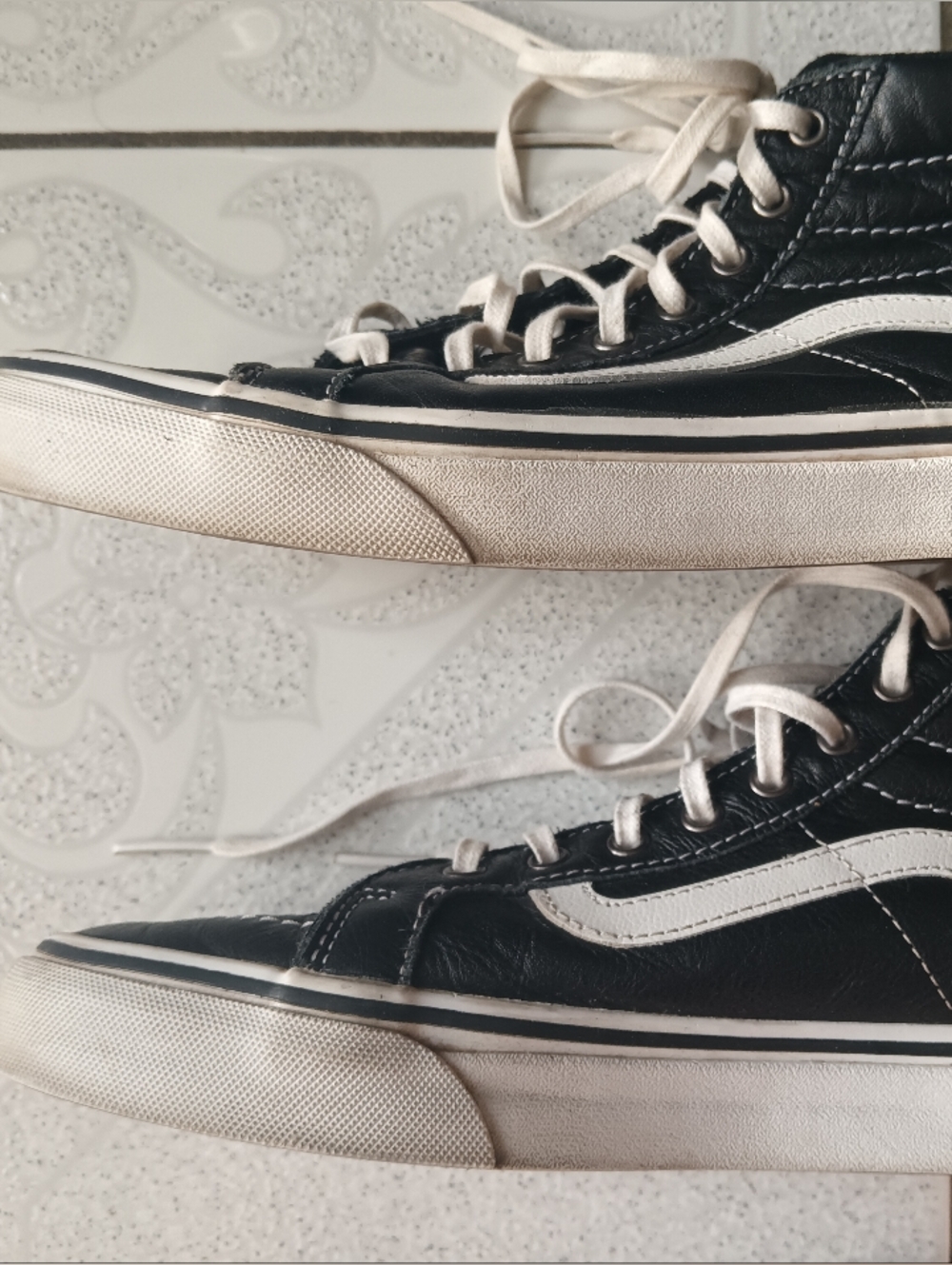 Vans Sk8-Hi Black Leather High Top Sneakers with White Stripe - Picture 6 of 6